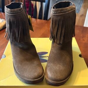 Fly London Brown Fringe Ankle Boots… NEW